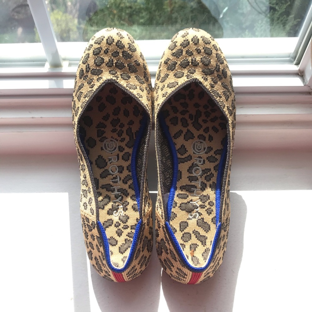 Rothy's Leopard Print Flats with Blue Trim - Picture 4 of 10